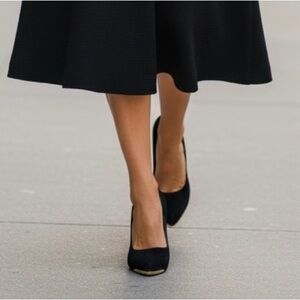 BCBG Generation - Classic Black Women's Suede Pumps with Gold Toe Plate